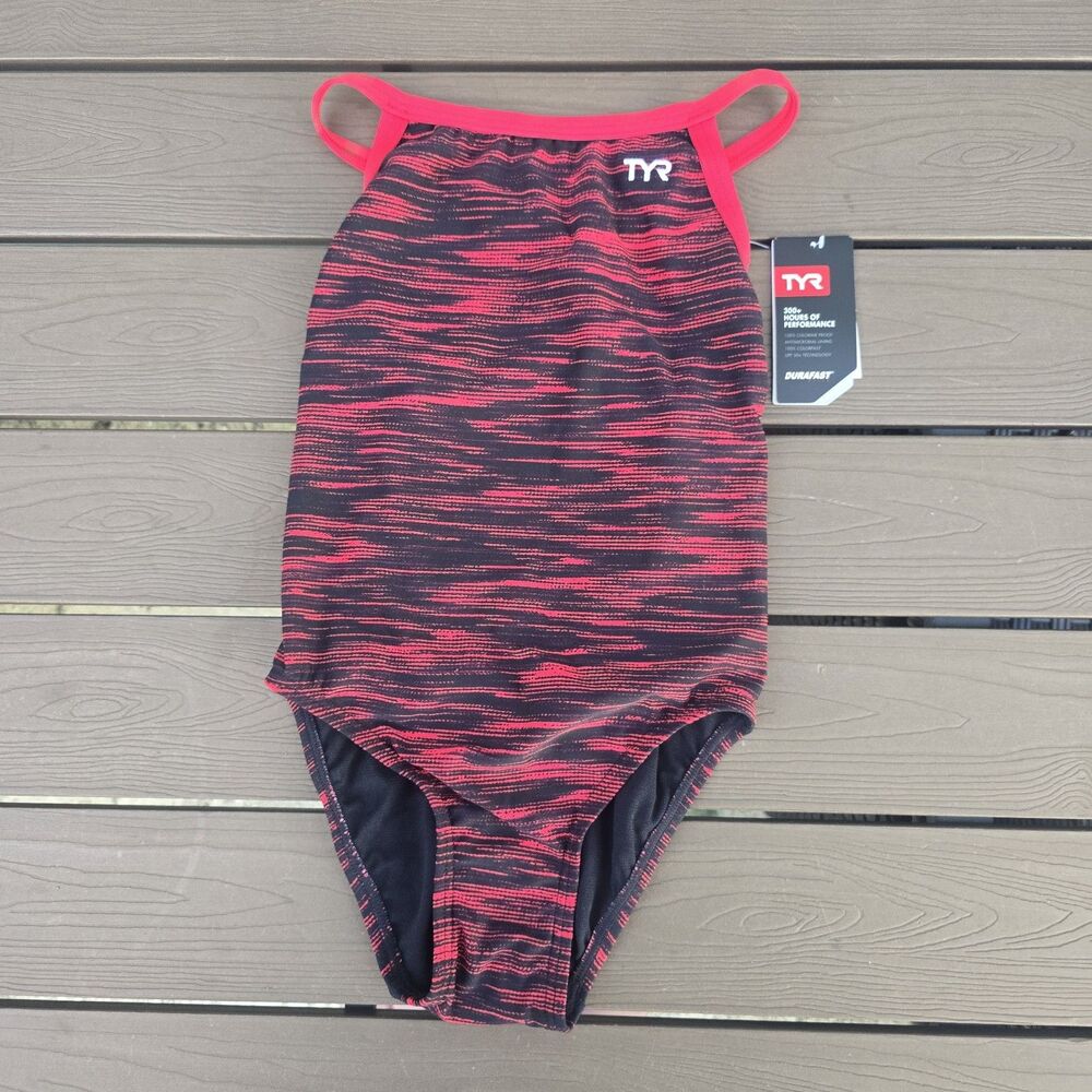 TYR DuraFast Elite Red Fizzy DiamondFit 1 Piece Swim Youth Girl Sz 26 New